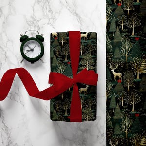 Carta da regalo verde e oro, Natale verde, carta da regalo Pine Forest, rotolo di carta da regalo Yule Evergreen, elegante carta da regalo natalizia