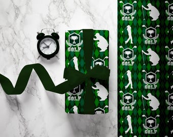 Green Argyle Golf Wrapping Paper, Father's Day Gift Wrap