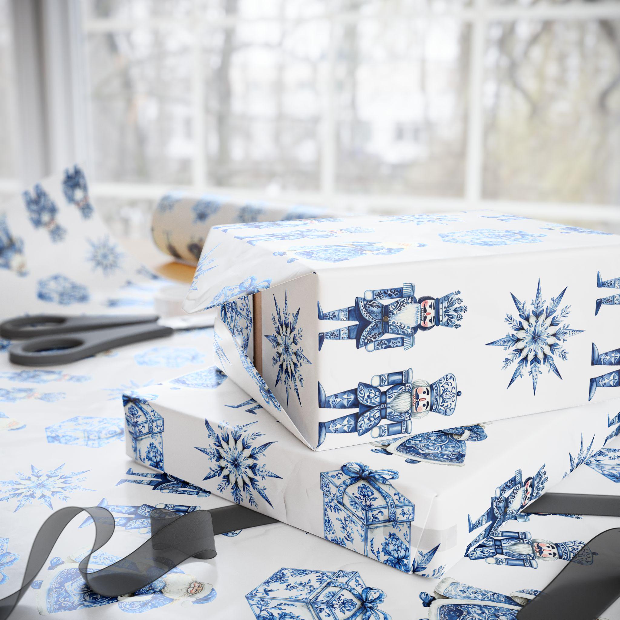 Nutcracker Blue Toile Christmas Wrapping Papers, Holiday Gift Wrap, Festive Gift Wrap, Christmas Wrapping Sheets, Wrapping Paper Roll