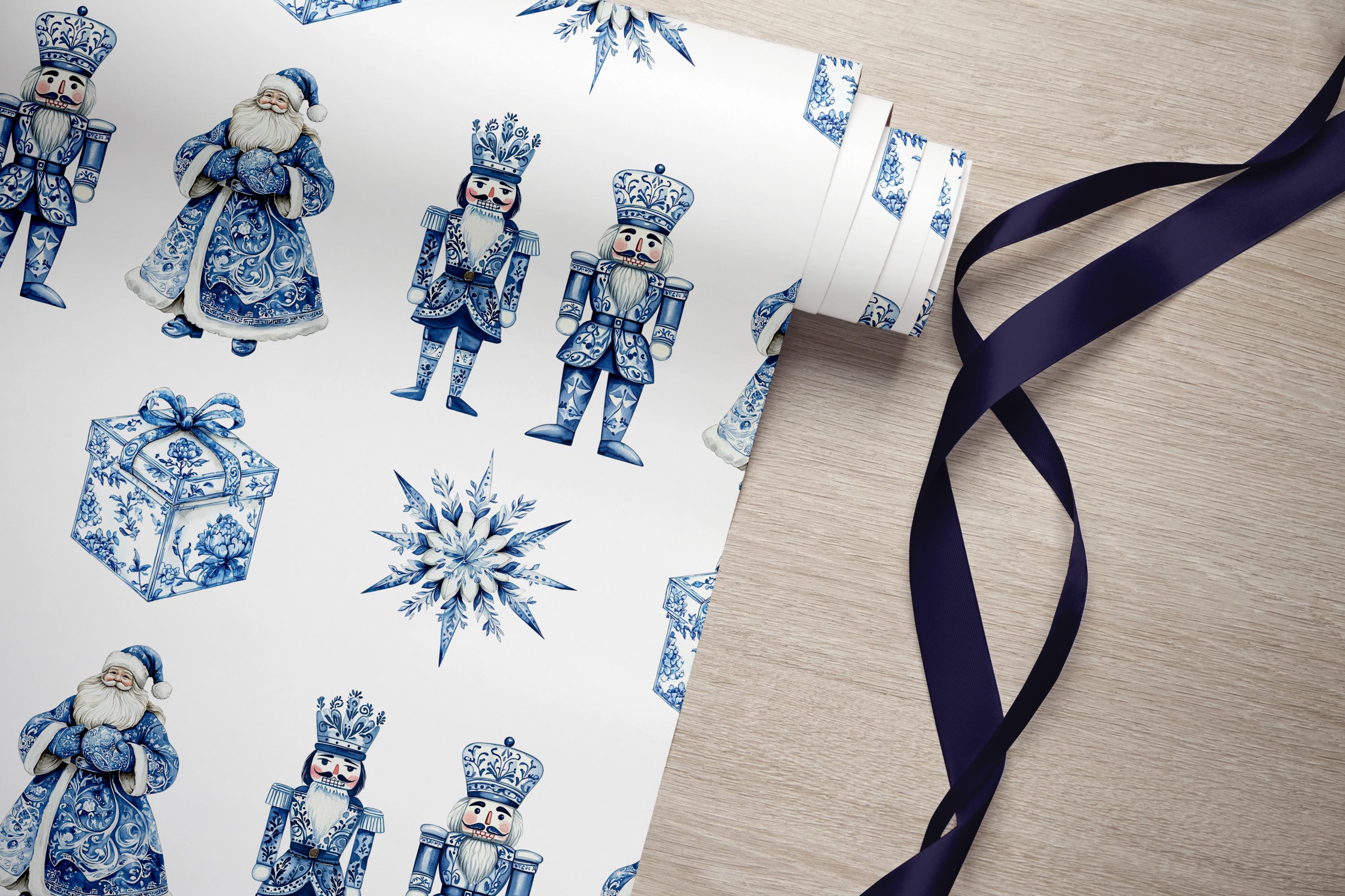 Nutcracker Blue Toile Christmas Wrapping Papers, Holiday Gift Wrap, Festive Gift Wrap, Christmas Wrapping Sheets, Wrapping Paper Roll