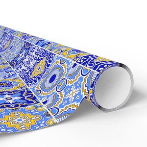 Blue Mediterranean Tile Gift Wrap: Citrus Wedding Wrapping Paper image 5