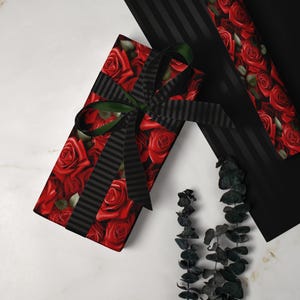 Red Roses Wrapping Paper, Valentines Day Gift Wrap, Floral Gift Wrap, Romantic Wrapping Paper Roll, Holiday Gift Wrap Roll
