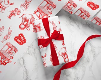Circus Gift Wrap: Red & White Carnival Theme, Birthday Party Wrapping Paper