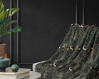 Pine Tree Forest Sherpa Blanket: Holiday Reindeer Fleece Throw