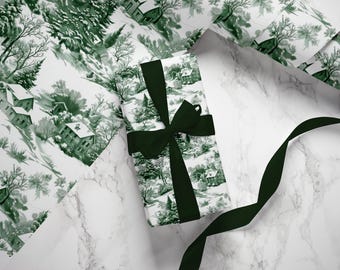 Green Toile Gift Wrap: Vintage French Holiday Wrapping Paper