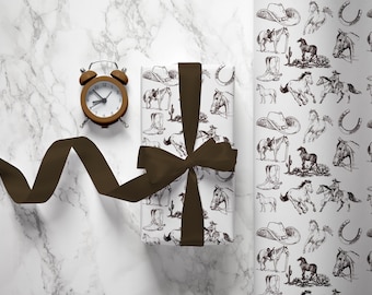 Horse Toile Wrapping Paper: Equestrian Derby Theme Gift Wrap