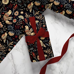 Carta da regalo con motivi folk, rotolo di carta da regalo decorativa, carta da regalo per le feste, norvegese, articoli per l'artigianato