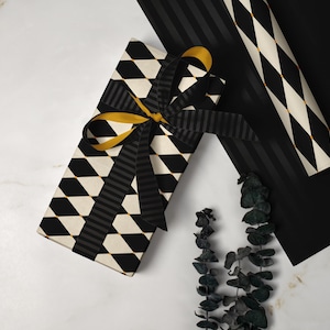 Vintage Black and Off-white Wrapping Paper, Black and White Checkered Gift Wrap, Wedding Package Wrapping Paper Roll, Luxury Christmas