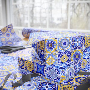 Blue Mediterranean Tile Gift Wrap: Citrus Wedding Wrapping Paper image 3
