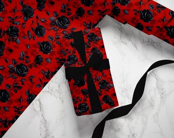 Victorian Black Roses Wrapping Paper: Gothic Valentine Gift Wrap