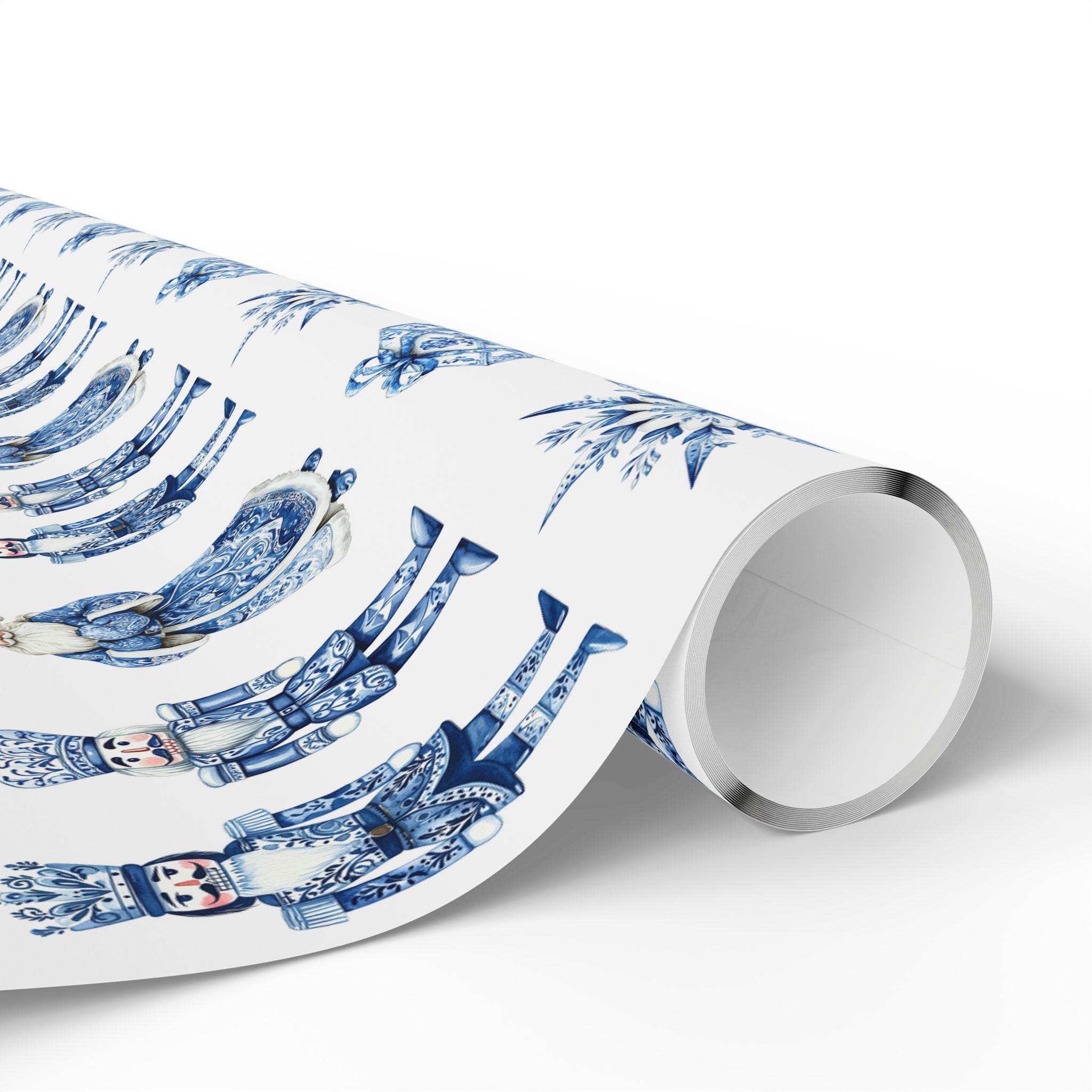 Nutcracker Blue Toile Christmas Wrapping Papers, Holiday Gift Wrap, Festive Gift Wrap, Christmas Wrapping Sheets, Wrapping Paper Roll