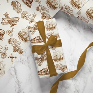 Vintage Transportation Wrapping Paper - Retro Gift Wrap, Old-fashioned Gift Wrap, Travel Theme Paper, Antique Transport Paper, Classic