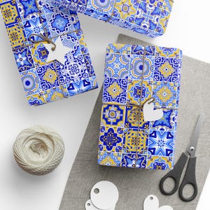 Blue Mediterranean Tile Gift Wrap: Citrus Wedding Wrapping Paper image 4