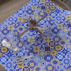 Blue Mediterranean Tile Gift Wrap: Citrus Wedding Wrapping Paper image 2