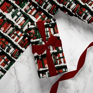 Carta da regalo per scaffali di Natale, carta da regalo per regali di Natale, carta festiva per regali di Natale, fogli da regalo di Natale, amanti dei libri