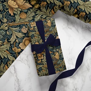 Carta da regalo ispirata a William Morris, carta da regalo con uccelli, carta da regalo floreale per compleanno, rotolo di carta da regalo vintage, carta da regalo di lusso, regalo di Natale