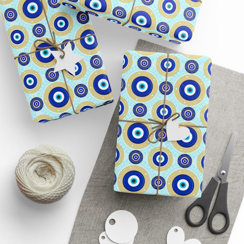 Griechisches Böses Auge Geschenkpapier: Glücksbringer Geschenkpapier Bild 3