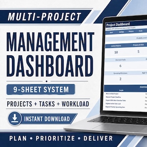 Multi-Project Management Dashboard | Task Tracker, Milestone Planner (Excel Spreadsheet)