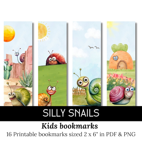 Silly Snails Bookmarks | Quirky and Whimsical Bookmarks for Kids | Scrapbook | Journal | Gifts for kids | TheArtfulBookmark K-SS-01