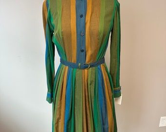 1960s striped dress with matching belt double barrel cuffs