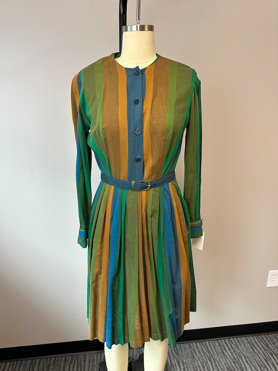 1960s striped dress with matching belt double bar… - image 1