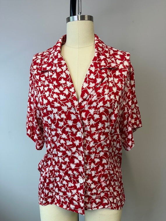 Short sleeve 1990s vintage Anne Klein red and whi… - image 1