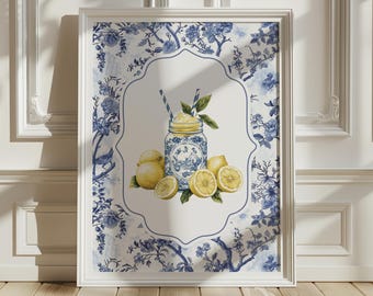 Chinoiserie Lemon Tree Vase Print | Blue and White Wall Art, French Country Decor (Instant Digital Download)