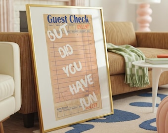 Vintage Guest Check Print | "But Did You Have Fun?" Quirky Wall Art (Digital Download)
