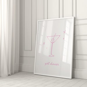 Girl Dinner Digital Print | Coquette Bow Cocktail Espresso Martini | Feminine Wall Art | Pink Minimalist Printable | Modern Girly Decor