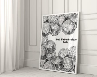 Digitalt tryck med discokulor | Modern retro väggkonst | Omedelbar digital nedladdning | Groovy och funky dekor | Discokulakonst