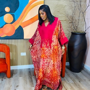 African boubou| Adire boubou with Aso-Oke| boubou dress| Tie-Dye boubou dress| Kaftan| Women&#39;s Kaftan- One size fits all