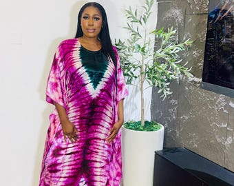 Handmade Silk Adire Bubu Dress: African Tie-Dye Kaftan