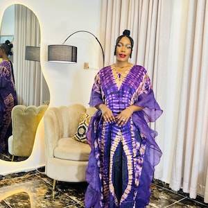 African boubou| Silk Adire boubou with Organdy| Silk boubou dress| Tie-Dye boubou dress| Kaftan| Women&#39;s Kaftan- One size fits all
