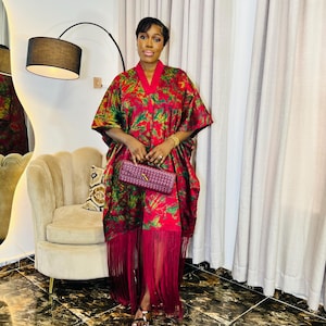 Adire Bubu Dress with Fringe: Handmade African Kaftan