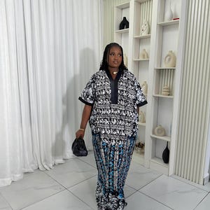 Adire Bubu Kaftan Dress: Aso-oke Trim, Free Size