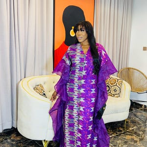 Ankara Boubou Dress with Organdy: Women&#39;s Kaftan - One Size