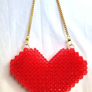 Handmade Beaded Anatomical Heart Purse - Red Czech Glass