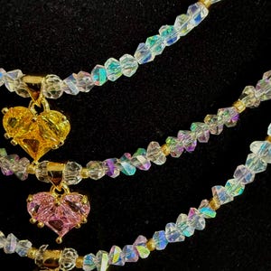 Beaded Necklace with Heart Pendant, Crystal Beads with Shiny Heart Pendant, Unique Jewelry for Gift, Valentines Day Gift, Handmade Jewelry