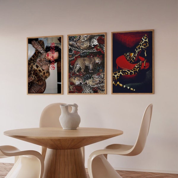 Cheetah print featuring red aspects, hot chick aesthetic wall art cherries, office, siren canvas, photo, digital art