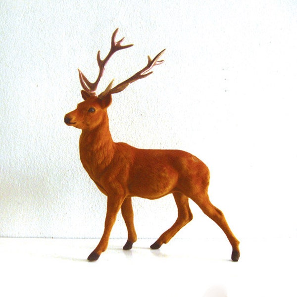 Vintage Flocked Reindeer Figure 10" Large Buck Deer