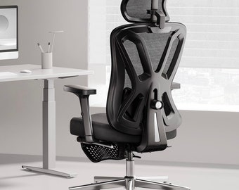 Hbada Ergonomic Office Chair, Office Chair with Adjustable Lumbar Support and Height, Comfortable Mesh Computer Chair with Footrest 2D Headr