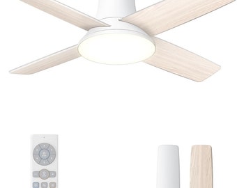 Dreo Ceiling fans with Lights and Remote, 44'' White Low Profile Ceiling Fan for Bedroom, 6-Level Dimmable Lighting & 5-Color Tone, 6 Speeds