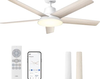 Dreo Smart Ceiling Fan with Lights, 52 Inch, 12 Speeds & 3 Fan Modes, Stepless Color Tones, Dimmable LED Light, 12H Timer, Quiet DC Motor, R