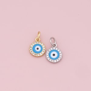 Gold Evil Eye Charms,18K Gold Filled Evil Eye Pendant,CZ Micro Pave Silver Evil Eye Charm Bracelet Necklace for DIY Jewelry Making Supply