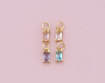 Gold Rectangle Crystal Charms,18K Gold Filled Crystal Pendant,Crystal Charm Bracelet Necklace for DIY Jewelry Making Supply (4x8mm)