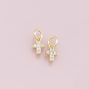 18K Gold Filled Tiny Cross Pendant,CZ Micro Pave Cross Charm Bracelet Necklace for DIY Jewelry Making Supply