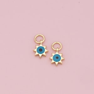 Gold Sun Charms,18K Gold Filled Tiny Sun Evil Eye Pendant,Evil Eye Charms Bracelet Necklace for DIY Jewelry Making Supply