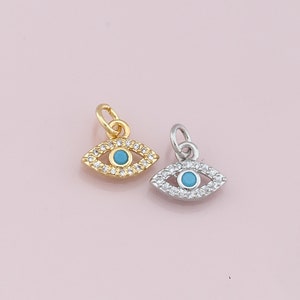 18K Gold Filled Evil Eye Pendant,CZ Micro Pave Evil Eye Charm Bracelet Necklace for DIY Jewelry Making Supply