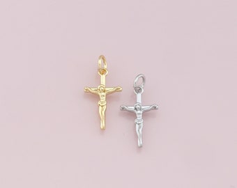 Gold Jesus Charms,18K Gold Filled Cross Pendant,Religious Protect Charm Bracelet Necklace for DIY Jewelry Making Supply
