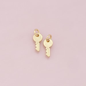 May include: Two gold-colored key charms with a simple design. The keys have a round head and a straight shaft.